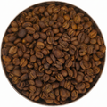 Coffee beans in a metal container on a white background